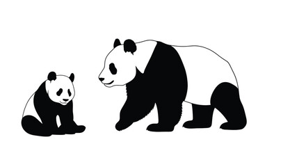 Naklejka premium Panda family silhouette mother and cubs in minimalist black and white