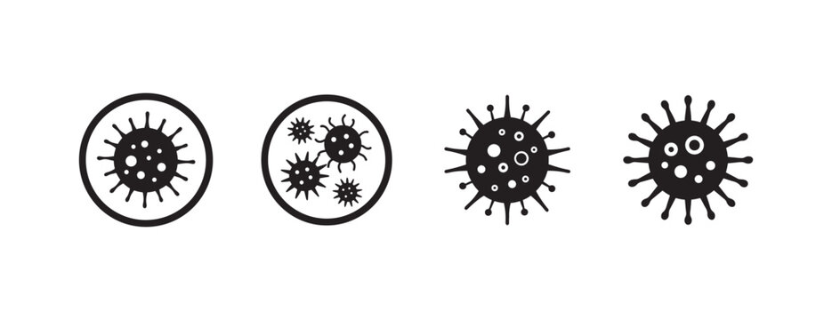 Virus and bacteria icons set with different shapes and sizes with spikes and circles on white background  medical and scientific illustrations