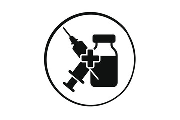 Fototapeta premium Medical Syringe and Vaccine Vial Icon with Cross Symbol