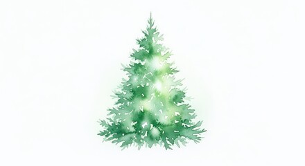 Fototapeta premium Gentle watercolor painting of a minimalist Christmas tree with soft green hues and ethereal light, creating a peaceful holiday atmosphere, blur, design, serene