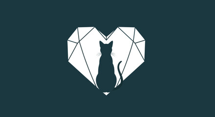 Minimalist Geometric Cat Silhouette Inside a Heart Shape © Arthar Mahendra