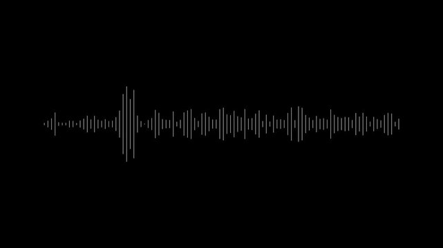 White sound frequency wave animation on deep black background, showing clean spectrum visualization. Perfect for music equalizer, audio analyzer graphics, and modern voice waveform display
