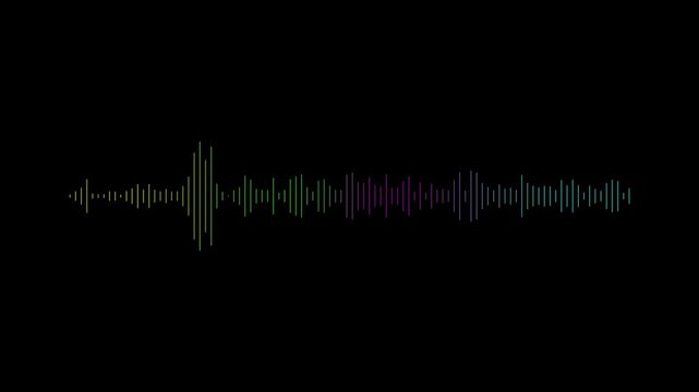 White sound frequency wave animation on deep black background, showing clean spectrum visualization. Perfect for music equalizer, audio analyzer graphics, and modern voice waveform display
