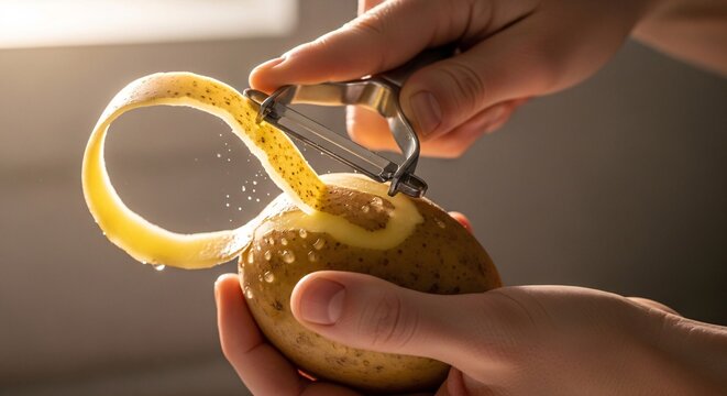 Person grating orange peel with zester in kitchen environment naturally indoors