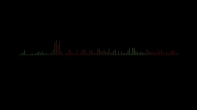 White sound frequency wave animation on deep black background, showing clean spectrum visualization. Perfect for music equalizer, audio analyzer graphics, and modern voice waveform display