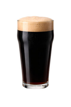 Pint glass filled with dark stout beer and creamy png transparent