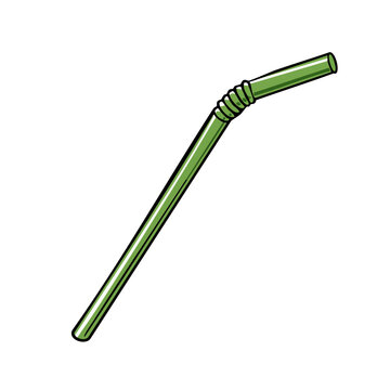 Green bendy straw with highlights on white background, illustration