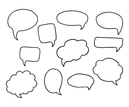 Vector collection of hand drawn speech bubbles in different shapes. Comic dialog elements isolated on white background. Perfect for comics, social media content, planners, presentations