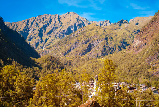 Summer panorama of the mountains surrounding the village of Antronapiana, in the Antrona Valley, near the Italy-Swiss borders (Piedmont, Northern Italy).