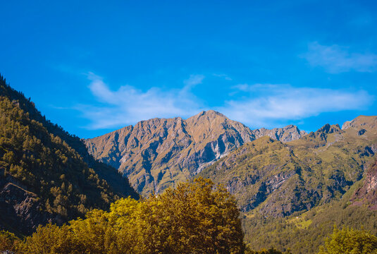 Summer panorama of the mountains surrounding the village of Antronapiana, in the Antrona Valley, near the Italy-Swiss borders (Piedmont, Northern Italy).