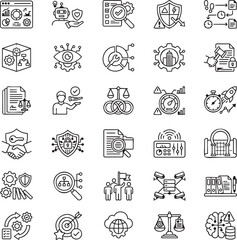 Obraz premium AI Governance Dashboard Line Icons Set for Responsible AI, Compliance Monitoring and Enterprise Risk Management