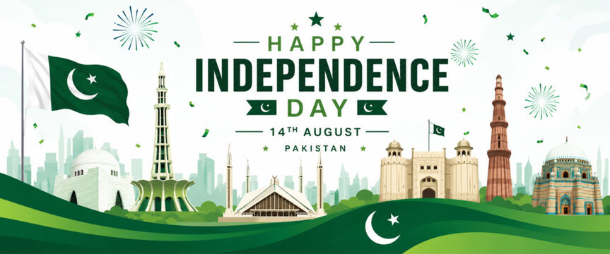 Pakistan Independence Day Landmark Skyline Banner Background