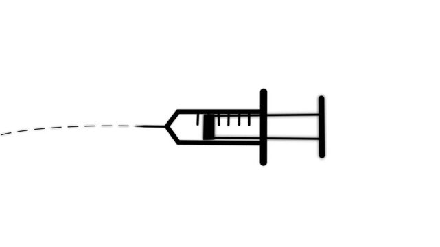 A simple white and black coronavirus immunization concept, showing a needle covering up a virus
