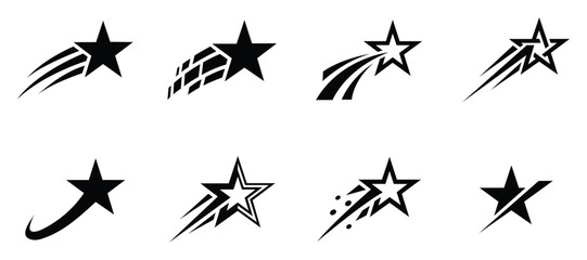 Set of dynamic shooting star icons, abstract comet and motion star logos © Md Sharif Mia