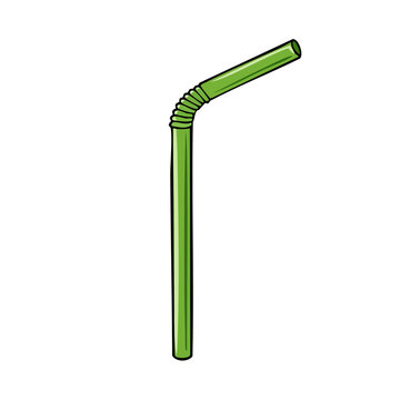 A Green Plastic Drinking Straw With A Flexible Bend Isolated On A White Background