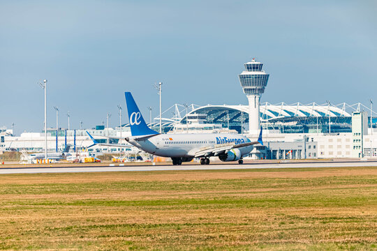 EC-OPX Air Europa Boeing 737 MAX passenger jet airplane on a sunny spring day at Munich airport, MUC, Freising, Bavaria, Germany