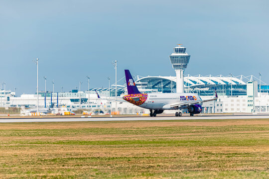 SU-BUY Air Cairo Airbus A320neo passenger jet airplane on a sunny spring day at Munich airport, MUC, Freising, Bavaria, Germany