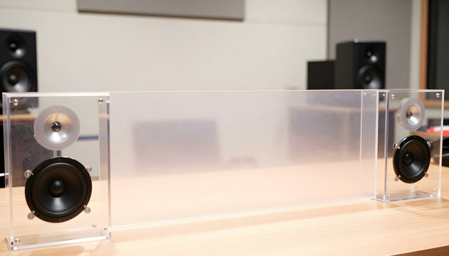 Operational environmental photography documenting liquid-suspension micro-speaker baffles deployed within a bright, happy, and authentic hub.