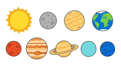 Cartoon solar system planets and sun isolated on white © Mark