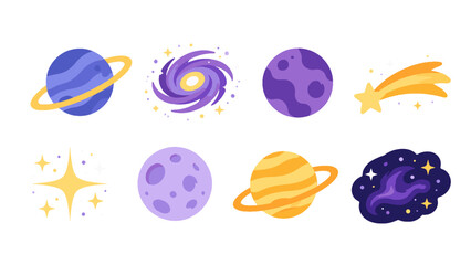 Cute space object icon set with planets galaxy and stars © Mark