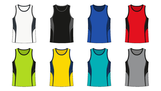 Set of colorful sleeveless sports tank top templates