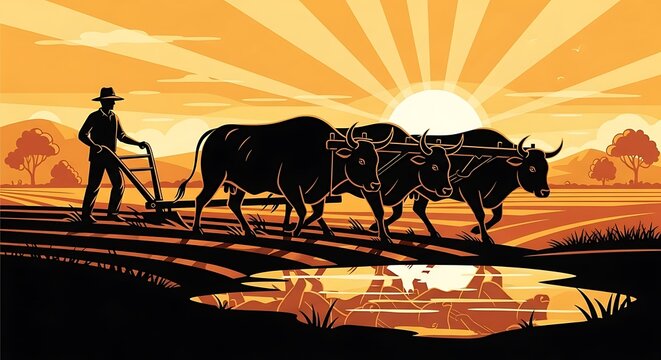 Plowing with oxen.
