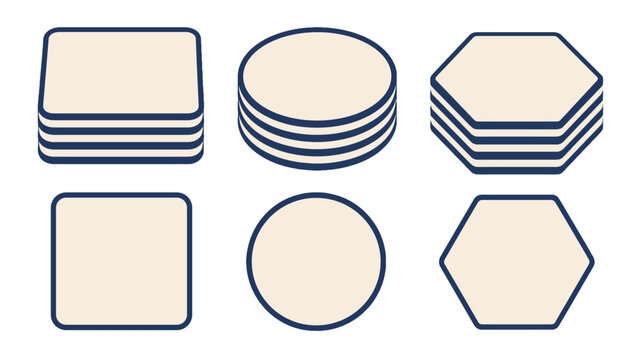 Set of stacked and single geometric coaster shapes vector
