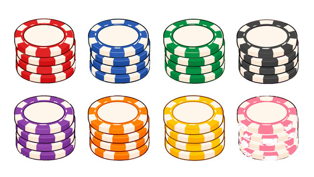 Set of colorful casino chip stacks in a hand drawn vector style