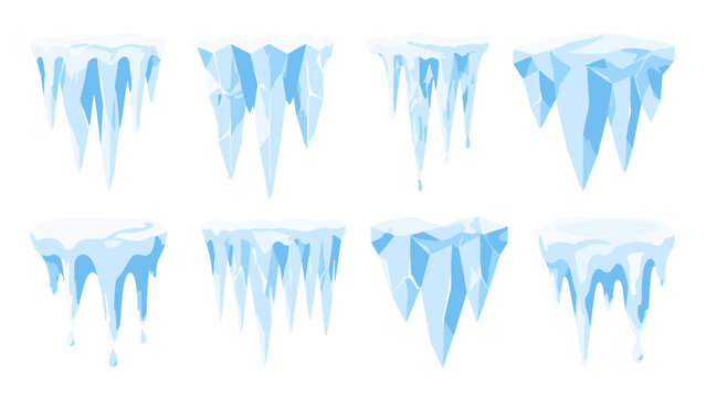 Set of blue icy icicles and frozen snow drips vector