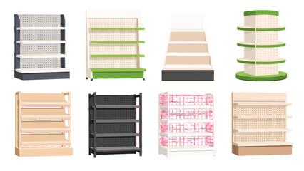 Set of retail shelving and display rack vector illustrations © Mark