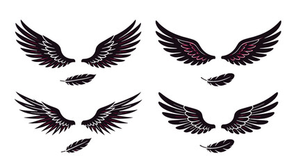 Naklejka premium Set of black bird wings with feathers in vector style