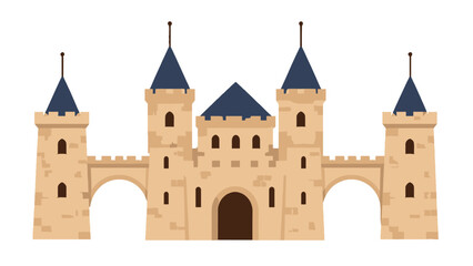 Medieval stone castle with towers in flat vector style © Mark
