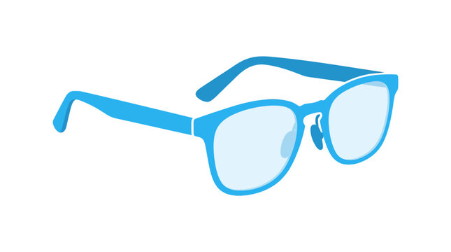 Modern Blue Eyeglasses Frame, Clear Lenses, Isolated on White Background, Minimalist Style
