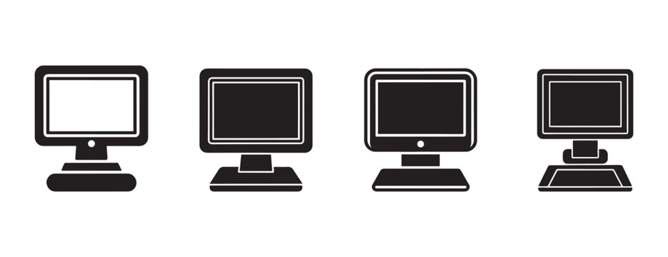 computer monitors with different screen displays on white background  computer monitors with various screen types