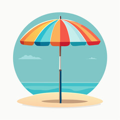 Obraz premium Colorful Beach Umbrella on Sandy Shore with Ocean View