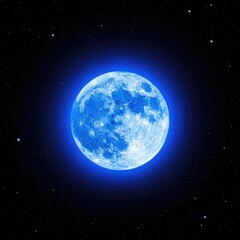 Fototapeta premium An ethereal blue moon illuminates the pitch-black heavens with a brilliant glow, spreading soft sapphire light across a silent starry night, blue moon, bright, tranquil