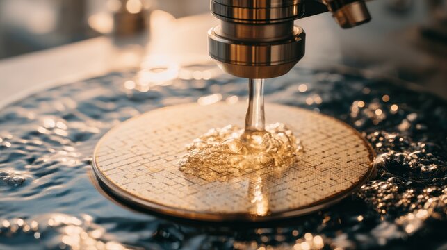 Ultrapure Water Pouring on Silicon Wafer for Cleaning Process in Semiconductor Manufacturing Industry