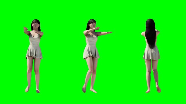 3D Render Female Model on Green Screen for AI Animation and Video Projects