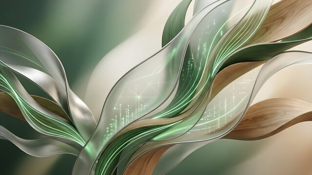 Abstract flowing lines and organic shapes in green and brown hues.