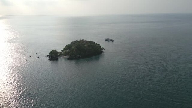 Aerial Forward Flight Past Islet Revealing Sebesi Coastline Lampung