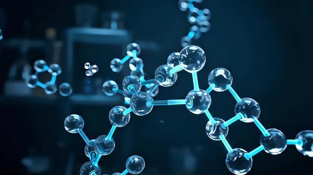 Scientific 3D Animation of Floating Molecular Structures in a Dark Laboratory Environment