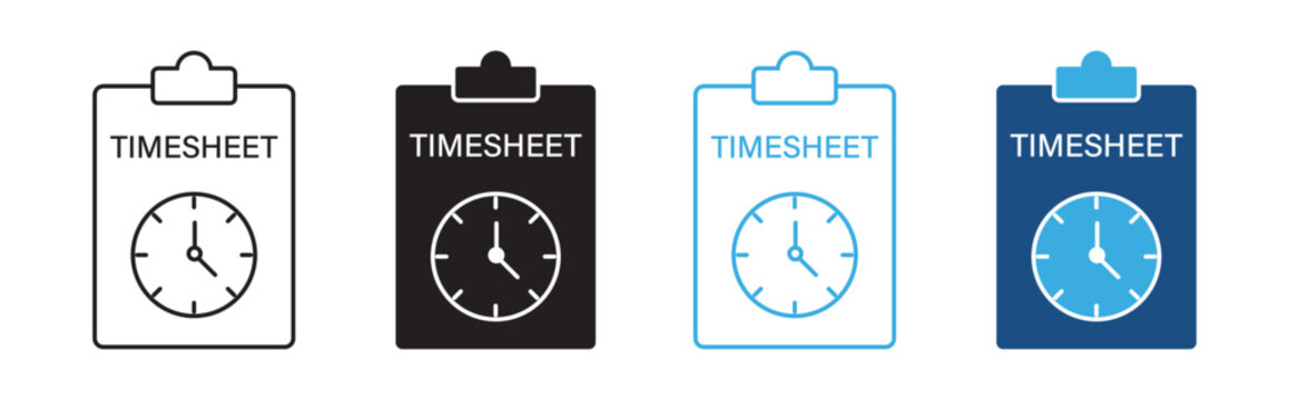 Timesheet Icon Vector Collection in Outline and Solid Style for Time Tracking and Workforce Management Design