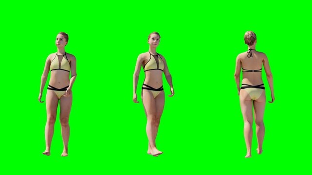 3D Render of Female Model in Bikini on Green Screen Background