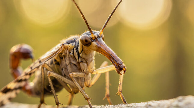 Extreme Macro Portrait of Scorpionfly Insect with Prey