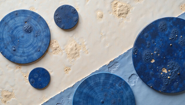 abstract composition of blue circular shapes on textured surface in contrasting colors representing modern design concepts for creative projects