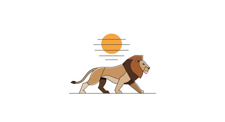 Minimalist Lion Illustration Walking Under Sun © Zayyan Ramadhan