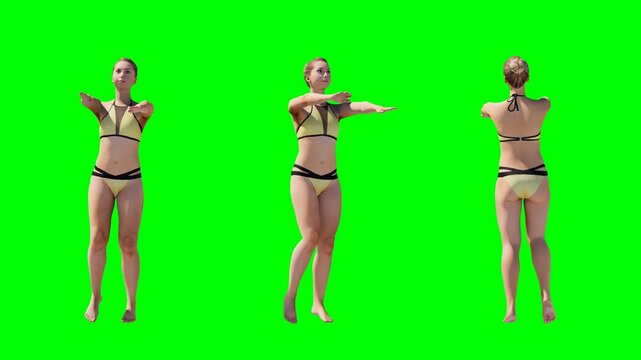 Female Swimsuit Model in Multiple Poses on Green Screen Background