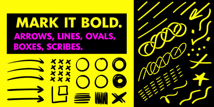 Hand Drawn Scribbles And Shapes On Yellow Background