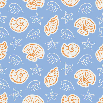 Blue coastal vector sea, ocean seamless pattern