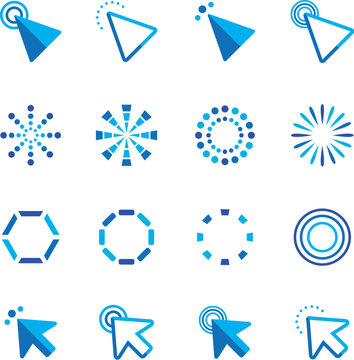 Website buffer buffering circle loop icons collection displaying digital preloader interface countdown update graphics vector